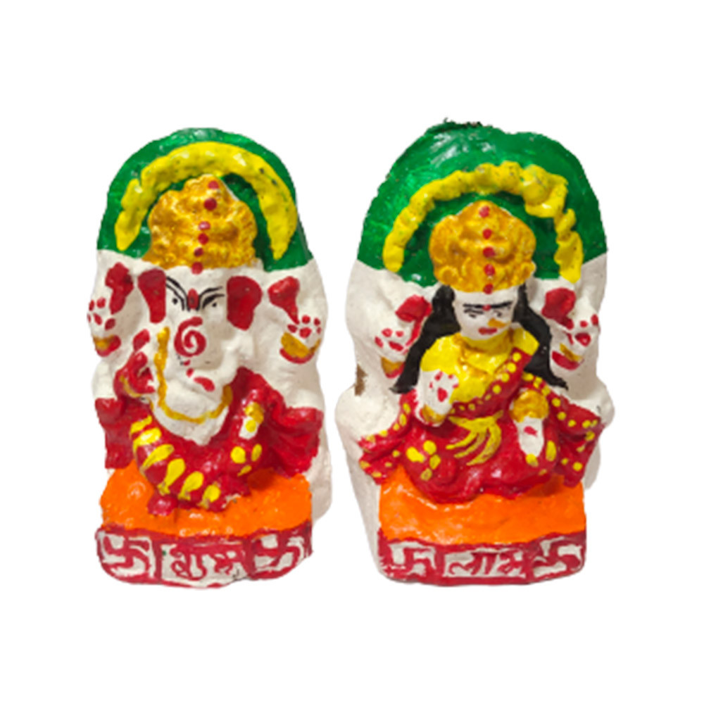 Handicrafted Gaumay Colorfull Lakshmi Ganesh Murti Pair